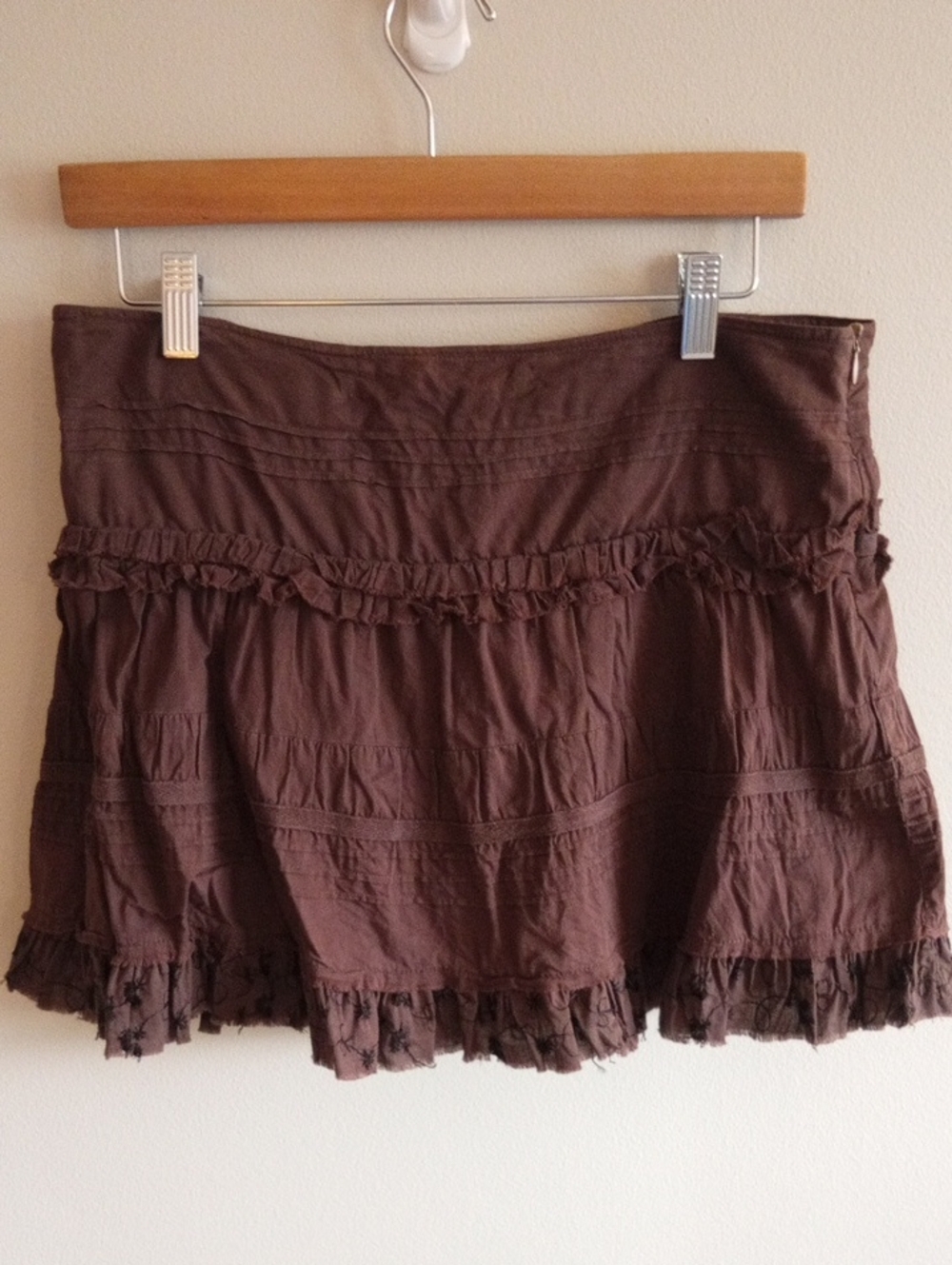 Y2K Charlotte Russe 100% Cotton Mini Skirt Tiered Eyelet Brown Size 7